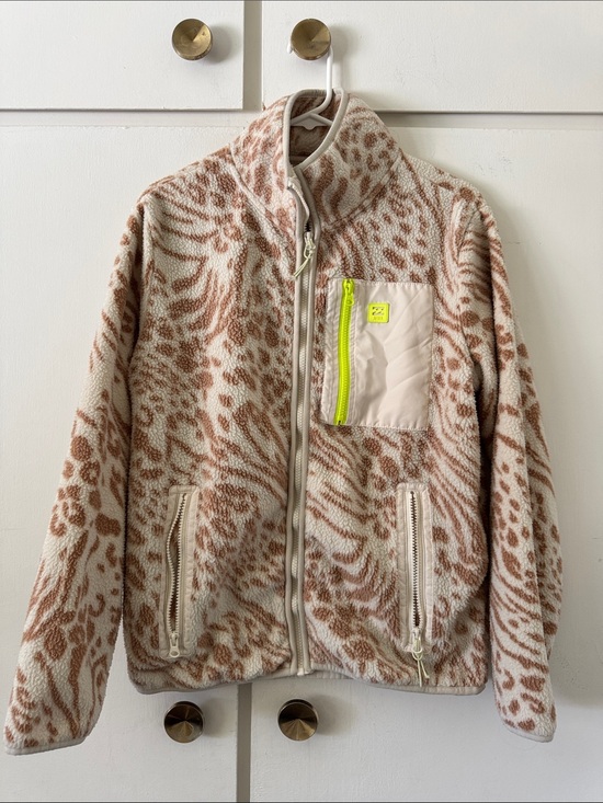 Billabong Jackets & Blazers - Billabong Cream and Brown Animal Print Fleece Jacket